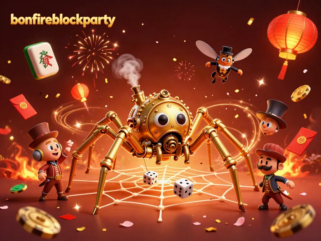 Experience the excitement of bonfireblockparty with a lively steampunk gambling scene filled with intricate designs.